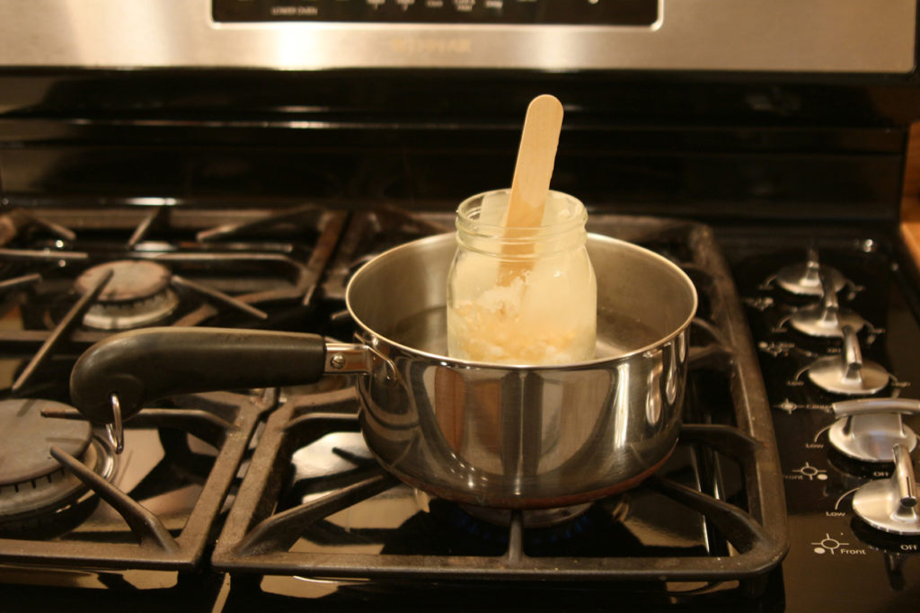 Warming the mixture: Warm the ingredients in a double boiler or in a pan of hot water, stirring to combine the ingredients.